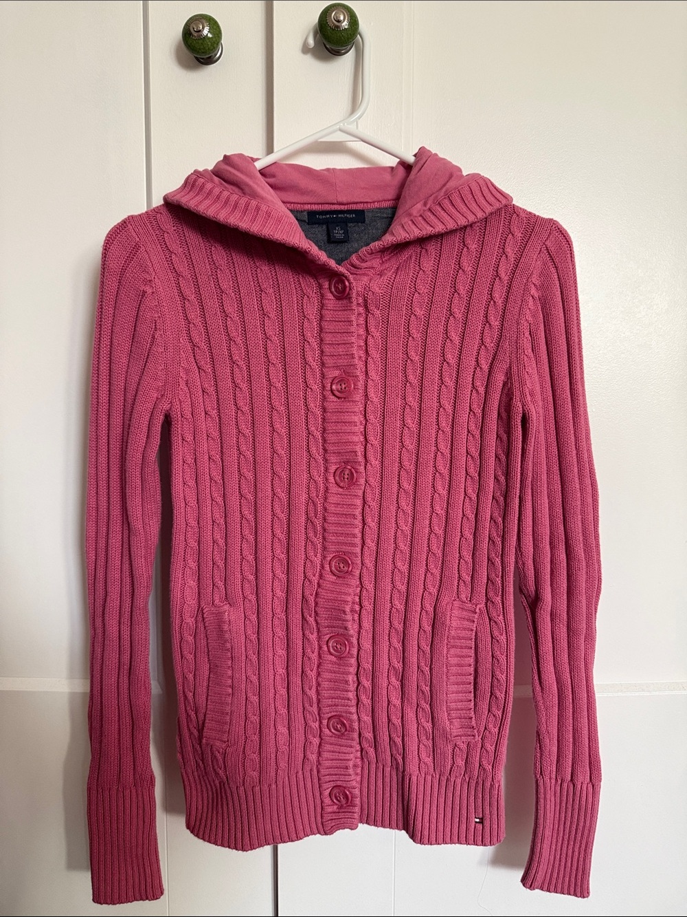 Adorable Rose Pink Cable-Knit Hooded Cardigan